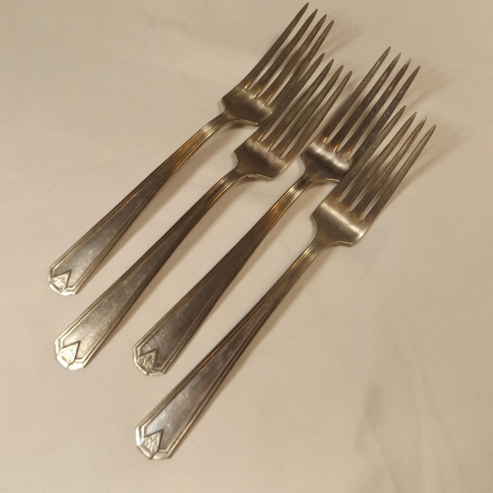 International Silver Co Aladdin Art Deco Silver Plated Dinner Forks Set of 4
